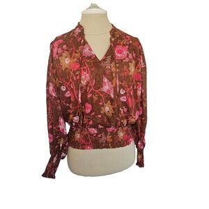 Joie Brown Long Sleeve Floral Blouse S